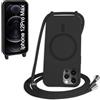 FMPCUON FNPCUON Cover Magnetica Silicone per iPhone 12 Pro Max con Cordino,Compatibile con MagSafe,Custodia con Laccio Collana Tracolla Collo Sottile TPU Antiurto Protettiva Case con Corda.Nero