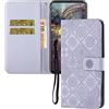 IMEIKONST Cover compatibile con Samsung Galaxy A32 4G, flip cover retrò goffrata in pelle porta carte di credito a portafoglio magnetico con supporto a portafoglio per Samsung A32 4G. Light Viola XCH
