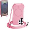 FMPCUON FNPCUON Cover Magnetica Silicone per Samsung Galaxy S26 Ultra con Cordino,Compatibile con MagSafe,Custodia con Laccio Collana Tracolla Collo Sottile TPU Antiurto Protettiva Case con Corda.Pink
