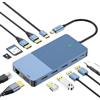 QING CAOQING Docking station USB C 12 in 1, ricarica PD da 100 W, triplo display 4K (HDMI/DP), Gigabit Ethernet, USB 3.1 Gen2 (10 Gbps), lettore di schede SD/TF, per MacBook/Dell/HP/Lenovo/Xiaomi/Huawei