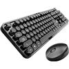 STIVIC Tastiera wireless e mouse combinata, stile macchina da scrivere retrò con tasti rotondi, 2,4 GHz, mouse con connessione senza interruzione, per computer, PC, desktop, laptop, WindowsxP/7/8/10 (nero)