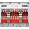 CORFOTO 5x3ft Sfondo moderno in tessuto per caserma dei pompieri, storico edificio rosso, ingresso della caserma dei pompieri, sfondo fotografico, festa di compleanno per bambini
