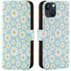 32ndShop 32nd Floreale Series 3.0 - Custodia a Portafoglio in Pelle PU per Apple iPhone 14 (6.1), Case Realizzato in Pelle Sintetica con Diversi Comparti e Chiusura Magnetica - Margherita Blu