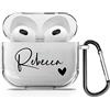 TULLUN Custodia personalizzata personalizzata in morbido TPU trasparente con qualsiasi nome, iniziale, testo, design personalizzato per AirPods - nome e cuore neri - per AirPods 3