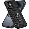 IMEIKONST Cover per iPhone 17, Militare Armor Protezione Custodia Supporto ad Anello a 360° Copertura Fotocamera Scorrevole Antiurto Custodia per iPhone 17. Nero JXT