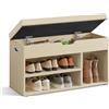 VASAGLE Scarpiera Panca Ingresso, Panca Contenitore con Cuscino Imbottito, 3 Scomparti, Ripiani, Soggiorno Corridoio Camera da Letto, Portata 136 kg, Beige Naturale LHS030K02