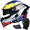 ACLFFSHOP Caschi da Moto Modulari Bluetooth, Casco da Moto a Doppia Visiera Integrale Omologato DOT/ECE, con Doppio Altoparlante e Microfono, per Adulti Uomini e Donne M~XXL
