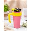 Tazza Termica da Viaggio 850 ml con Manico Ergonomico e Beccuccio Antigoccia - Bicchiere Riutilizzabile per Caffè, Tè e Bevande Fredde - Rosa e Giallo Fluo