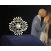 Spilla Argentato Arte Deco Trifoglio Incastonato Da Cz False Perla Bianco 1920s