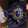 Spilla Arte Deco Ovale Lapislazzuli Blu Pietra di Luna Syn. Vintage Stlyle QD14