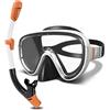G2RISE Set da Snorkel per Adulti, SN05 Maschera Subacqua con Lenti in Vetro Temperato, Sistema Dry Top & Fibbia Regolabile Migliorata per Snorkeling, Immersione, Nuoto (Bianco Arancio)
