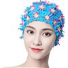 Generic Cuffia da nuoto elegante cucita a mano a 3 strati con fiori, comoda cuffia da piscina in cotone, protezione per capelli, non spremere