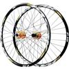 KUNYOS Set di Ruote per Mountain Bike 26/27.5/29 Pollici, Cerchi in Lega A Doppia Parete per Freni A Disco MTB, Ruote per Bici con Raggi in Acciaio Inox 32H, Mozzo HG 7-12 velocità,d'oro,29inch