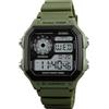 SKMEI Orologio da polso digitale da uomo, sportivo, impermeabile, con doppio cronometro, conto alla rovescia, sveglia, retroilluminazione, verde, Cronografo, digitale