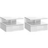 Easycomfort Set da 2 Comodini Moderni Sospesi con Cassetto e Mensola in Legno 35x32x22.5cm, Bianco Lucido