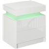 EasyComfort Comodino con luce LED RGB e 2 cassetti, 4 Modalità di luce e 16 colori, 45x35x52cm, Bianco