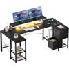 Devoko Scrivania Angolare 170x95 cm, Tavolo A L Da Gioco con 3 Cassetti, Illuminazione LED, Supporto Monitor, 2 Prese + 2 USB, Adatta per Ufficio/Studio, Ideale per Camere, Nera