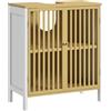 HOMCOM Mobile sottolavello, mobile da bagno a 2 ante con ripiano regolabile, armadio portaoggetti per lavabo, 60 x 30 x 70 cm, in bambù bianco e naturale