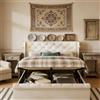 WOBOPCG Letto 140 x 190 con rete a cassaforte, imbottito con contenitore cassettiera USB, matrimoniale con tavoletta