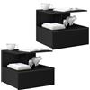 WOLTU Comodino Sospeso, Set di 2, Nero, 40x35x31 cm, in Legno