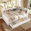 Lcoho Letto Giorno 140 x 200 cm, Divano Letto con Due Cassetti, Con Presa e 2 Porte USB, Letto con Rete a doghe (senza materasso), Truciolare, Bianco