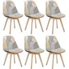 WOLTU Set di 6 sedie da pranzo Sedia da Scrivania con Schienale Rivestito in Tessuto di Lino Patchwork Gambe Legno Moderno