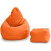 Loft 25 Sedia Gaming Bean Bag per Adulti | Seduta A Sacco per Esterni e Interni | Resistente all'Acqua Pouf | Puff Poltrona Sacco con Schienale (Bean Bag + Poggiapiedi, Arancione)