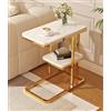 JDBDU Tavolino con 2 ripiani, in marmo, a forma di C, per soggiorno, ufficio, caffè, dormitorio, 50 x 30 x 58 cm (oro + bianco)