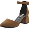 QUEEN HELENA Décolleté Scarpe con Tacco Medio Eleganti a Punta Chiusa con Cinturino Donna ZM7001 Marrone 37