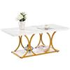 VEVOR Tavolino da Caffè in Effetto Marmo 120 x 59,5 x 48 cm, Tavolino Rettangolare a 2 Livelli con Struttura in Metallo e Gambe Geometriche e Carico di 95 kg, Tavolo da Soggiorno Minimalista Bianco