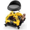 VEVOR Sgabello da Lavoro per Officina, Sgabello con Ruote Altezza Regolabile 62-77 cm Girevole, Vassoio Porta Attrezzi Sedile con Schienale, Sedia da Lavoro Meccanico Porta Utensili con Ruote, Giallo