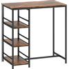 HOMCOM Tavolo da Bar Alto con 3 Ripiani di Stoccaggio e Telaio in Acciaio, 90x50x90,5 cm, Marrone Rustico e Nero | Aosom Italy