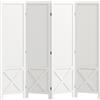HOMCOM Paravento Interno a 4 Pannelli Forati, Divisore di Ambienti Pieghevole, in Legno, 152x1,7x144,5 cm, Bianco | Aosom Italy