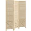 HOMCOM Paravento Interno a 3 Pannelli Forati, Divisore di Ambienti Pieghevole, in Legno, 114x1,7x144,5 cm, Legno Naturale | Aosom Italy