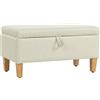 HOMCOM Panca Contenitore, Poggiapiedi Imbottito Effetto Lino con Piedi in Legno di Caucciù, 71x37x36 cm, Beige | Aosom Italy
