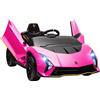 AIYAPLAY Macchina Elettrica Bambini 3-6 Anni 12V, Lamborghini Autentica con 2 Motori, Porta a Forbice e Sospensioni, Rosa | Aosom Italy