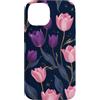 Floral Aesthetic Flower Botanical Gifts Custodia per iPhone 14 Rosa Viola Tulipani Notte Scuro Fiori Di Mezzan