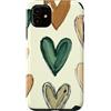 Sage Green Cream Beige Hearts Gifts Custodia per iPhone 11 Cuore Verde Doodle Modello Salvia Verde Beige San Valentino