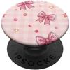 Cute Girly Pink Aesthetic Kawaii Gifts Nastro rosa a quadretti con fiocco rosa a scacchi carino da ragazza PopSockets PopGrip Adesivo