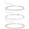 JeweBella 3 Pezzi Bracciale Argento Donna Regolabile Impilabile Set Bracciali Donna Beaded Paperclip Cuban Serpente Catena Chiusura in Argento 925 Gioielli Donna Impermeabili