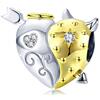 YOAME Ciondolo a forma di cuore, con metà angelo e metà diavolo, con cristalli, compatibile con braccialetti Pandora, in argento Sterling 925