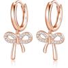 Reffeer Orecchini a cerchio in argento sterling 925 solido per le donne ragazze fiocco orecchini pendenti fiocco huggie orecchini goccia, 2.4 cm x 1.3 cm, Argento, Zirconia cubica