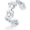 IMINI Anello regolabile a forma di zampa di cane, in argento Sterling 925, a fascia aperta, alla moda, alla moda, per matrimonio e fidanzamento, per donne e ragazze