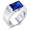Bling Jewelry Personalizza Anello di Fidanzamento da Uomo in Acciaio Inossidabile Tono Argento con Taglio Smeraldo AAA CZ in Zaffiro Blu Simulato o Zirconia Cubica Chiara 4CTW Geometrico Semplice Rettangolare