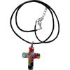OVUNQUE PROTEGGIMI Ciondolo Croce in Vetro di Murano, Murrina Multicolore Artigianale, Collana con Cordino in Velluto, Confezione Regalo
