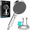 BOTC Soffione Doccia Alta Pressione con Tubo da 1.5M, 135mm Grande Doccino, Telefono Doccia con 7 Modalità di Spruzzo, Water-saving Shower Head (Argento, con Tubo Doccia)