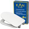 KAN Est. 1948 KAN - Sedile WC con abbassamento automatico, forma a D, in legno, con vestibilità universale, fissaggio dall'alto con sistema di bloccaggio magnetico, coperchio piatto con abbassamento automatico