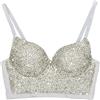 ELLACCI, corsetto sexy da donna fatto a mano con strass e strass, reggiseno push-up - Bianco - L