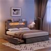 BRILVERDE Letto Imbottito 140x190 con cassetti, Letto Contenitore con LED/USB, con testiera, Struttura Letto con Rete a doghe, Welluto (Grigio, 140 x 190 cm)