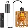 GBKDQQ Lampada a sospensione in rattan con batteria e telecomando, lampada a sospensione boho senza collegamento di alimentazione con timer, impermeabile, portatile, con cestello, paralume per terrazza